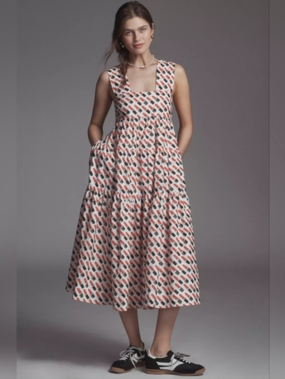Anthropologie Midi Dress with Red Lipstick Print XS